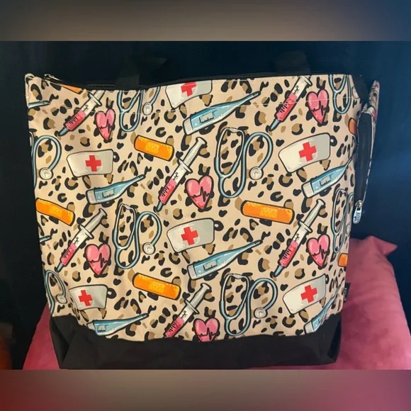 Leopard Print Nurse Medical-Themed Tote Bag - Picture 2 of 5